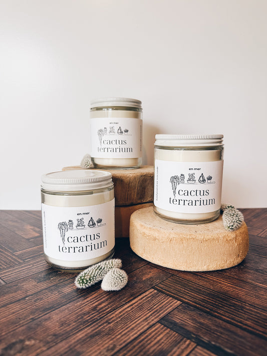 en mer | cactus terrarium | soy wax candle