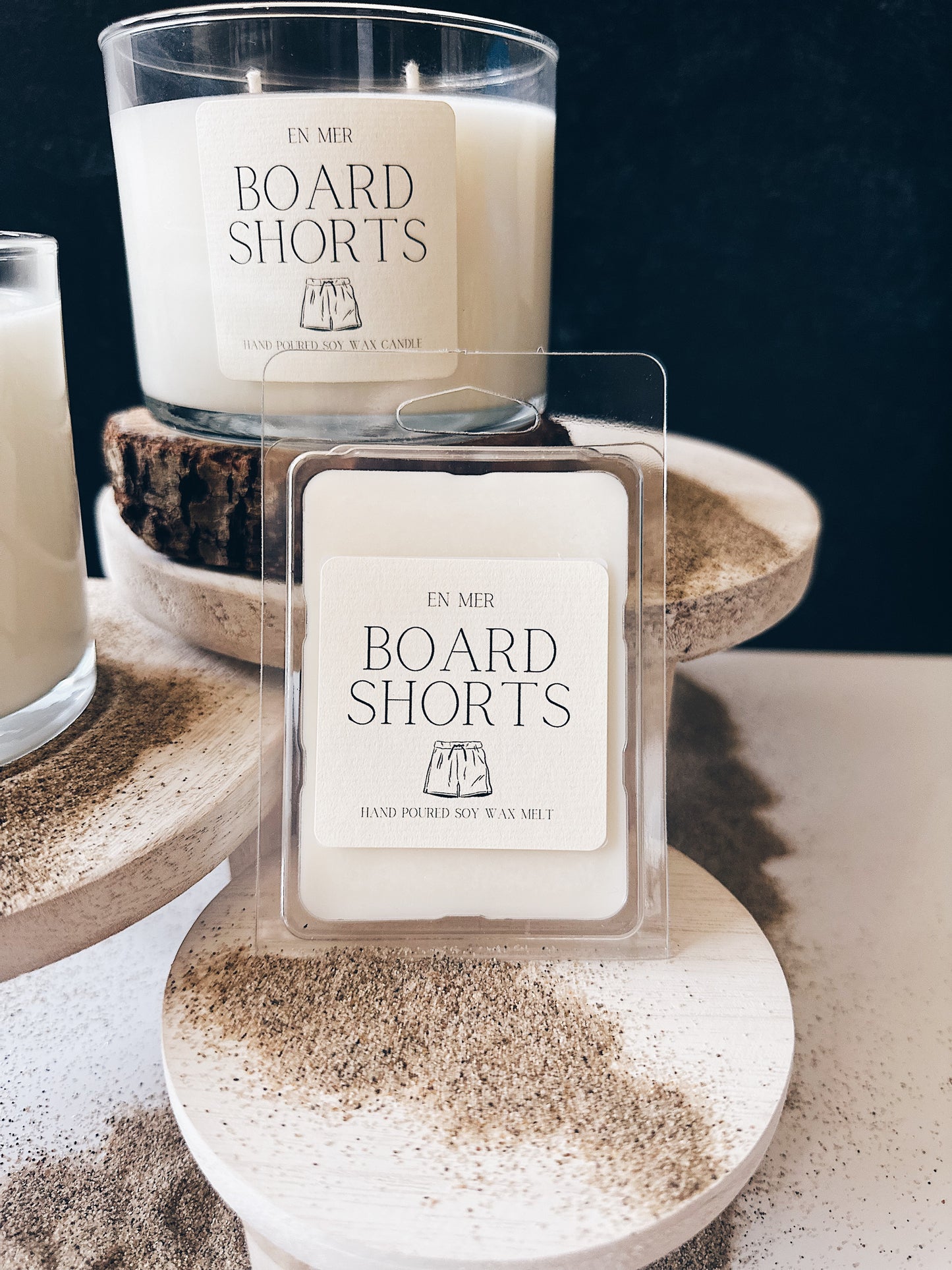 en mer | board shorts | soy wax candle & melts
