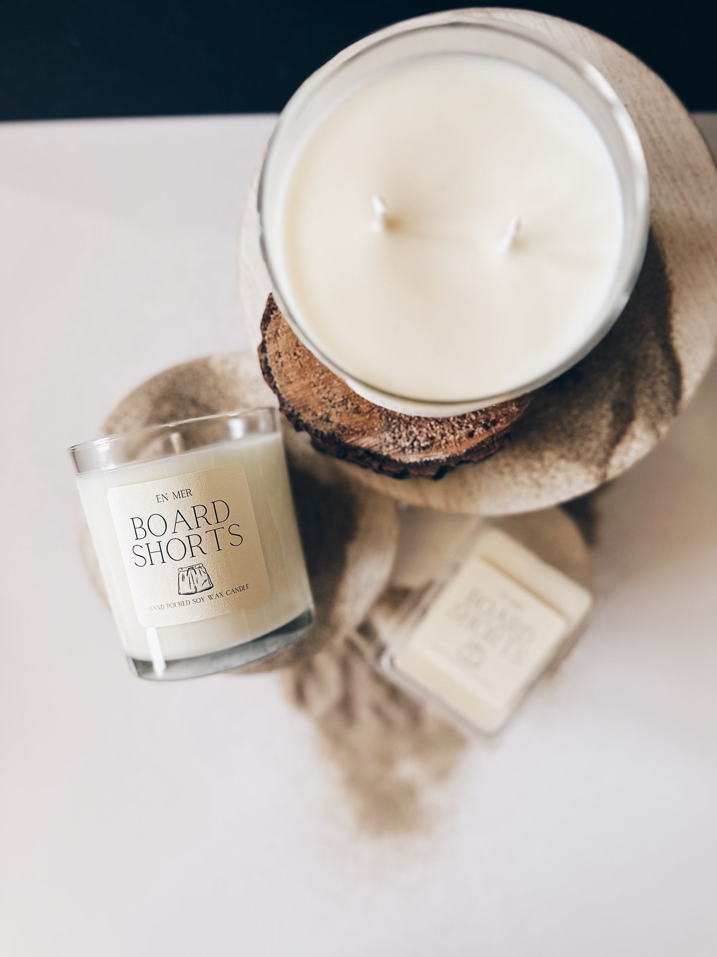 en mer | board shorts | soy wax candle & melts