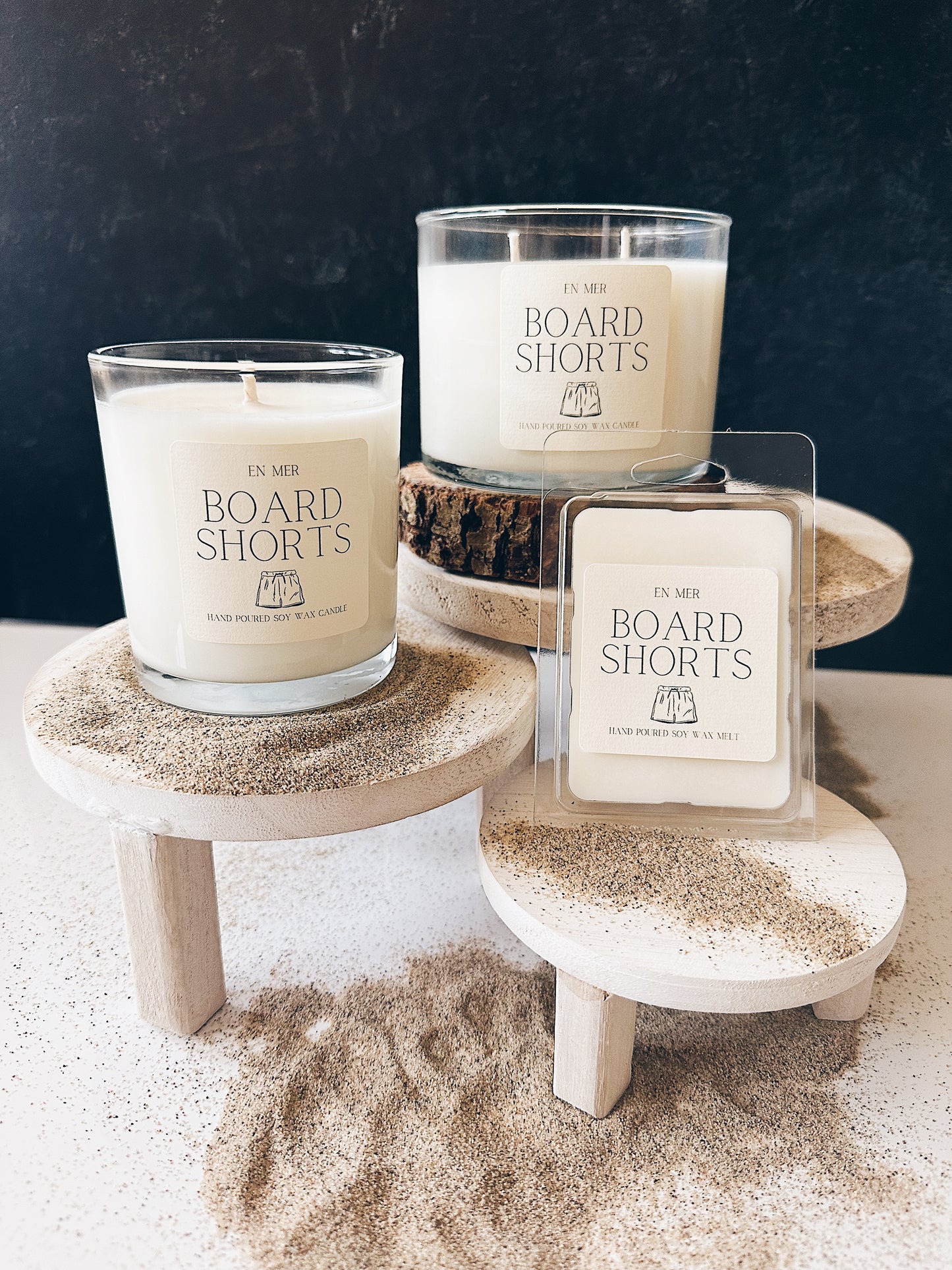 en mer | board shorts | soy wax candle & melts