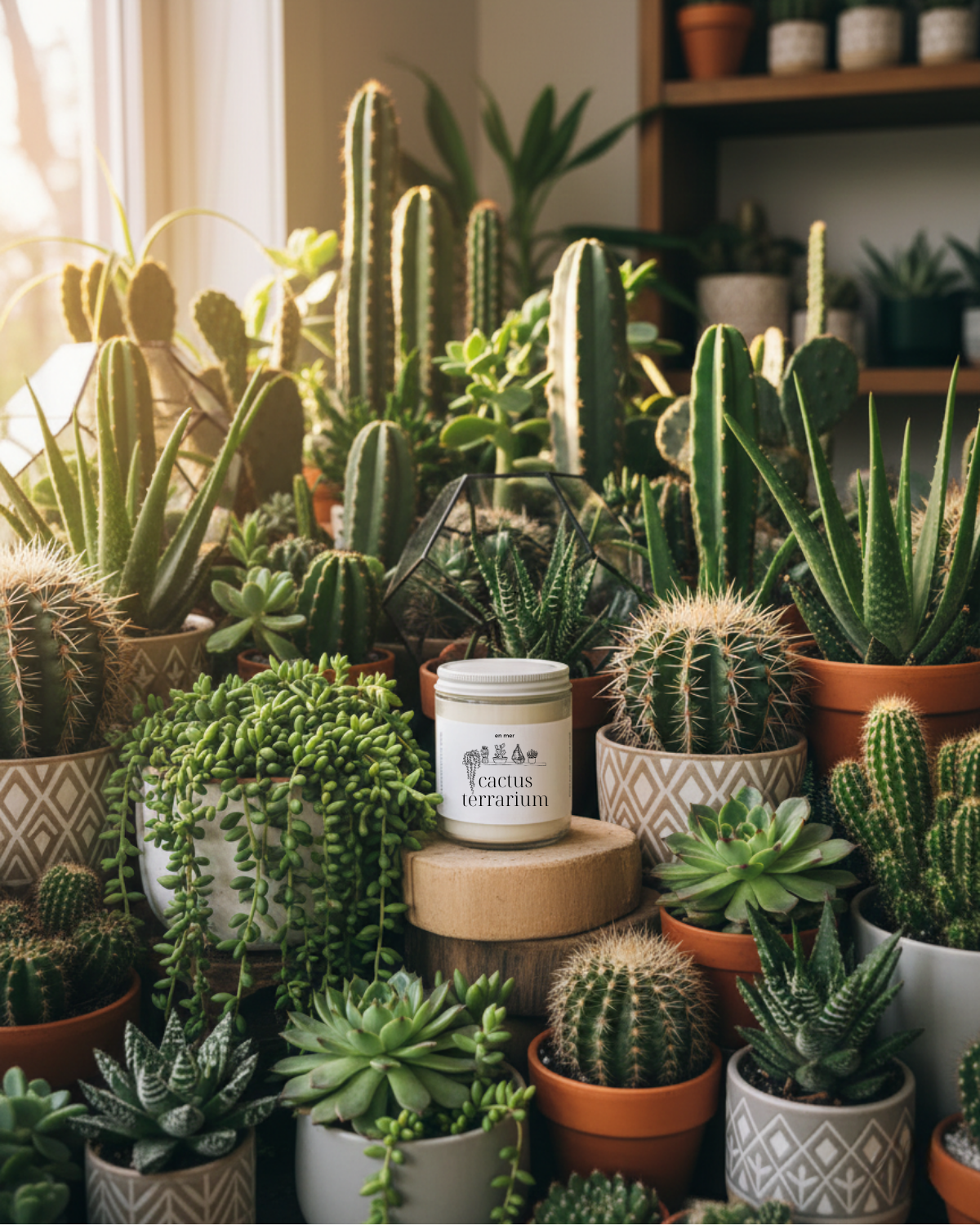 en mer | cactus terrarium | soy wax candle