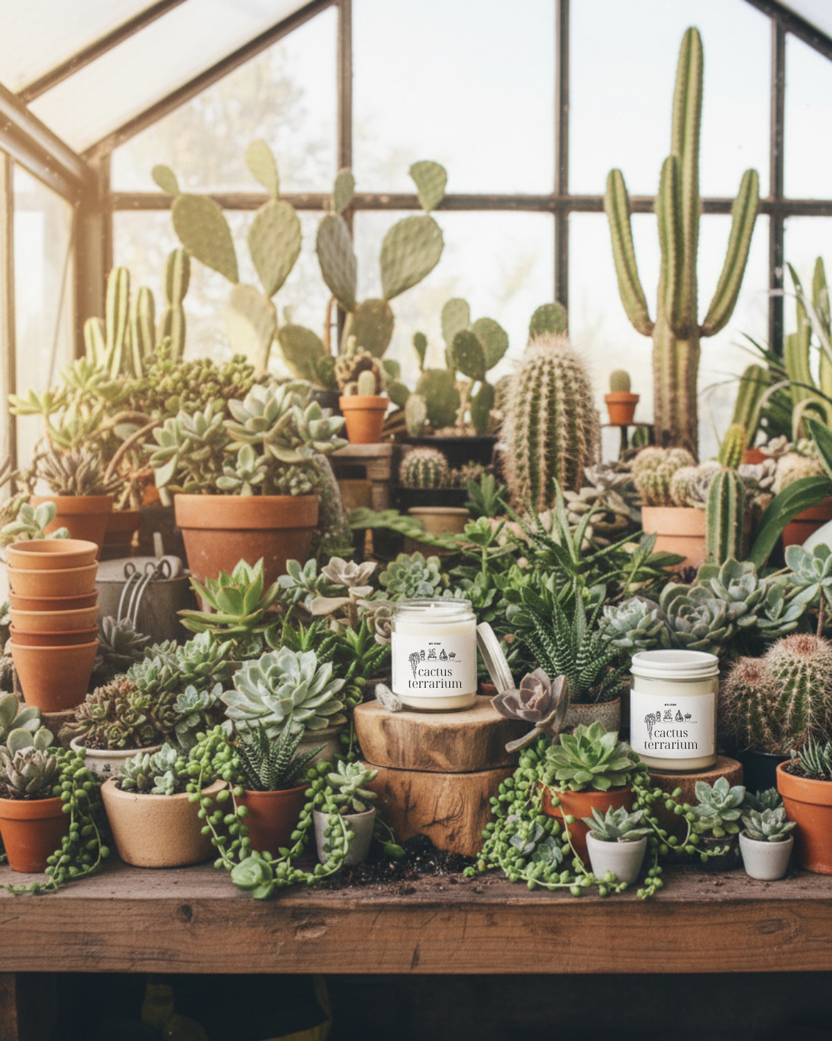 en mer | cactus terrarium | soy wax candle