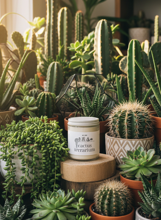 en mer | cactus terrarium | soy wax candle