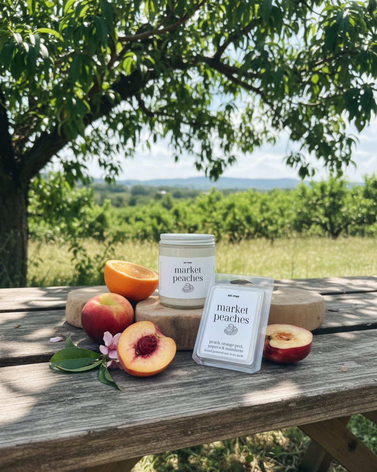 en mer | market peaches | soy wax candle & melts