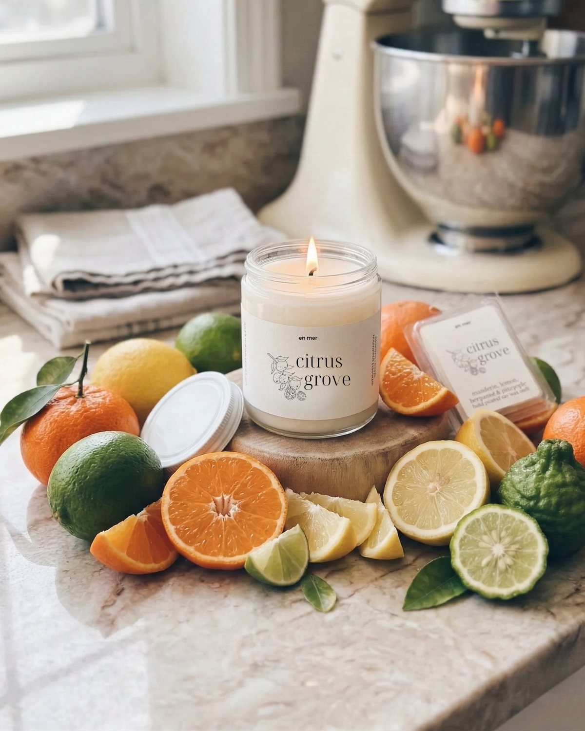 en mer | citrus grove | soy wax candle & melts
