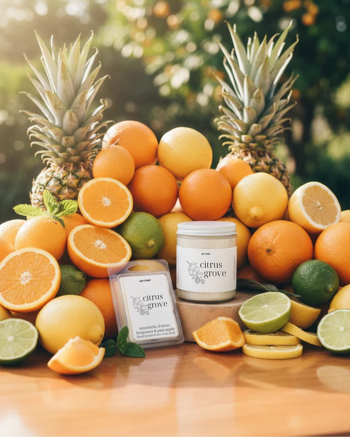 en mer | citrus grove | soy wax candle & melts