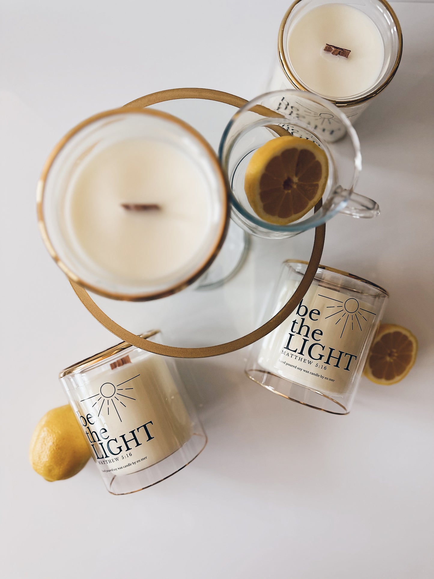 en mer LTD | be the light | wooden wick soy wax candle